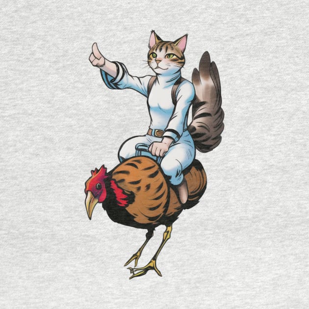 Whimsical Cat Riding Chicken by Rishirt